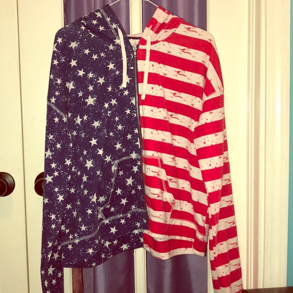 American flag zip up hoodie drawstring jacket XL
